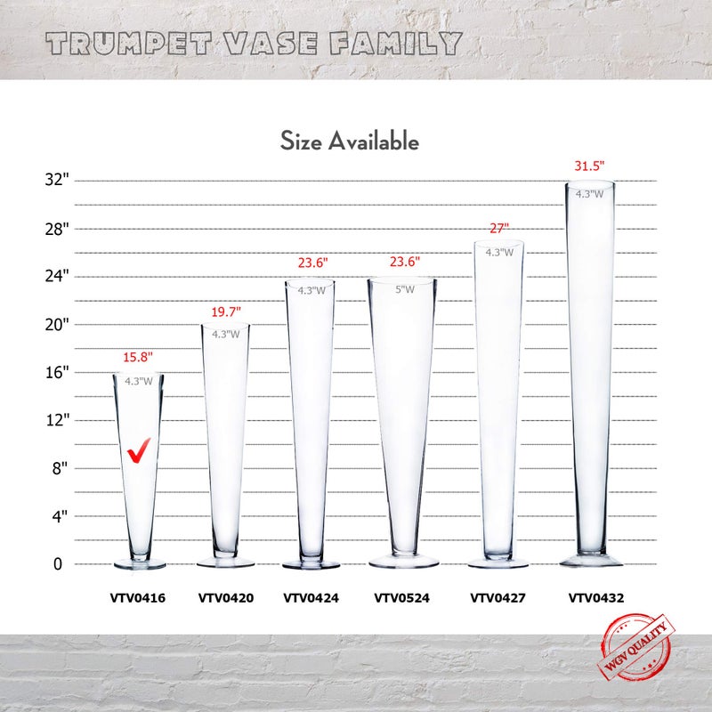 WGVI WGV Trumpet Glass Vase, Open 4", Height 16", (Multiple Sizes Choices) Clear Tall Pilsner Floral Planter Container Centerpiece, Wedding Event Home Decor, 1 Piece (VTV0416) - Image 3